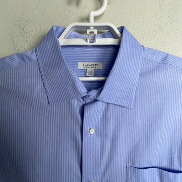 Barakett Robert Barakett Men's Sz 17.5 34/35 Blue Striped Button Up Long Sleeves - Picture 3 of 7